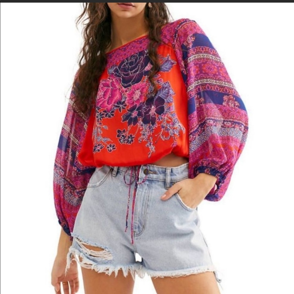 Free People Blue Nile Blouson Sleeves Pop
Combo Color Blouse - Picture 2 of 6